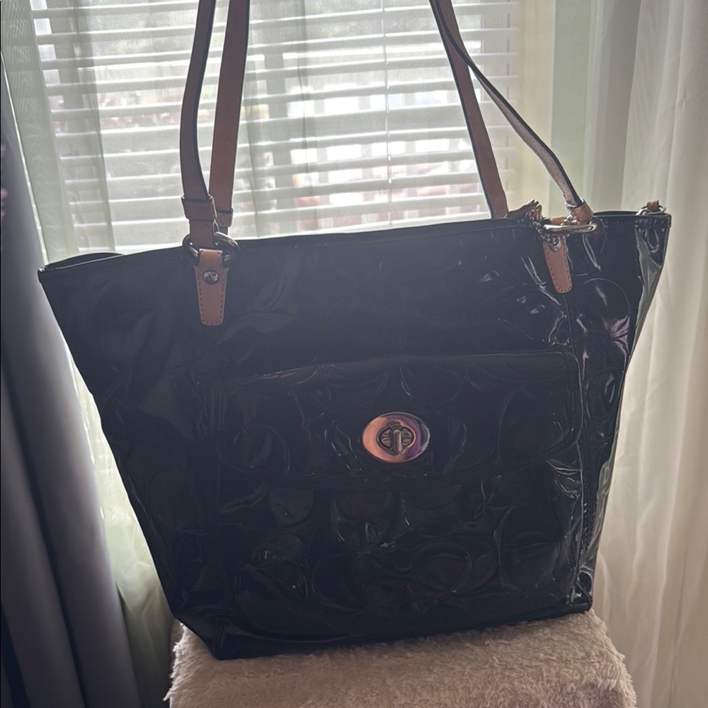 Coach Black Patent Leather Tote Bag